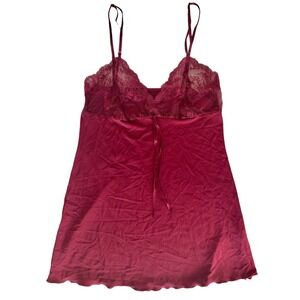 KOM Women's Chemise Mini Sleep Top Sleeveless Size M Burgundy w/ Lace